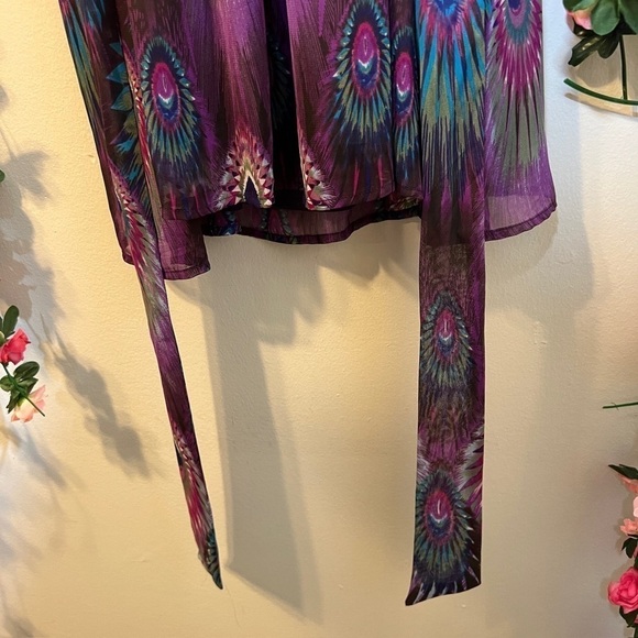 Forever 21 Purple and Blue Peacock Print Blouse - Picture 4 of 7